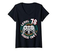 Womens Level 78 Unlocked Awesome Since 1947, Gamer 78th Birthday V-Neck T-Shirt