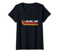 Women's Level 87 | Vintage Gamers 87th Oldschool Aesthetic Birthday V-Neck T-Shirt