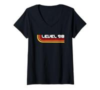 Women's Level 98 | Vintage Gamers 98th Oldschool Aesthetic Birthday V-Neck T-Shirt
