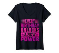 Womens LEVEL-UP BIRTHDAY GIRL - UNLOCKING HER POWER EACH YEAR V-Neck T-Shirt