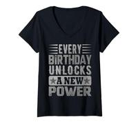 Womens LEVEL UP BIRTHDAY - UNLOCK A NEW POWER EVERY YEAR V-Neck T-Shirt