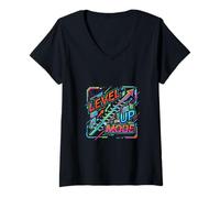 Women's Level Up Motivation Growth Mindset Graphic Design V-Neck T-Shirt