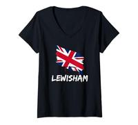 Women's Lewisham Great Britain Flag British Heritage & English Pride V-Neck T-Shirt