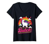 Womens LGBT Butch Unicorn Rainbow Gay Pride LGBTQ V-Neck T-Shirt