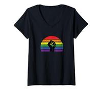Womens LGBT Pride Flag Fist BLM Black Lives Matter Vintage Back V-Neck T-Shirt
