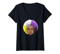 Women's LGBTQ Black American Nonbinary Afro Rainbow Power V-Neck T-Shirt