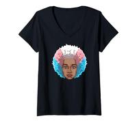 Women's LGBTQ Black American Transgender Afro Rainbow Power V-Neck T-Shirt