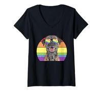 Womens LGBTQ Border Terrier Dog Rainbow Love Gay Pride V-Neck T-Shirt