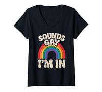 Womens LGBTQ Pride Month Gay | Retro Rainbow Flag Sounds Gay Pride V-Neck T-Shirt
