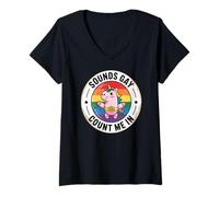 Womens LGBTQ Pride Month Gay | Sounds Gay Funny Unicorn Gay Pride V-Neck T-Shirt