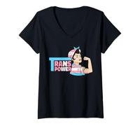 Womens LGBTQ Transgender Power Equality Stong Woman Trans Pride V-Neck T-Shirt
