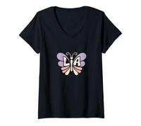 Womens Lia Butterfly - Personalized Cute Name Word Art V-Neck T-Shirt