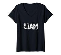 Womens Liam Halloween Monsters - Personalized Name Word Art V-Neck T-Shirt