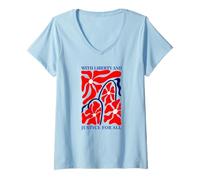 Womens Liberty and Justice for All Equality Floral Patriotic V-Neck T-Shirt