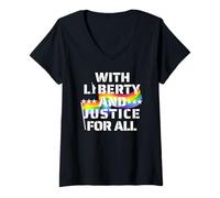 Womens Liberty and Justice for All Rainbow LGBTQ+ Pride Equality V-Neck T-Shirt