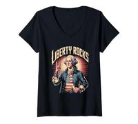 Womens LIBERTY George Washington Funny July 4th Independence Day V-Neck T-Shirt