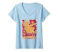 Women's Liberty Has Spoken Statue Retro Floral Patriotic V-Neck T-Shirt