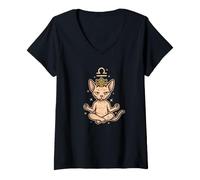 Women's Libra Zen Cat Astrology V-Neck T-Shirt