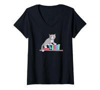 Women's Library Cat V-Neck T-Shirt