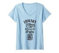 Womens Library Where The Adventure Begins Books Lover Librarian V-Neck T-Shirt