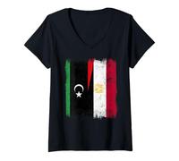 Women's Libya Egypt Half Flag Libyan Egyptian Heritage V-Neck T-Shirt