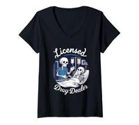 Womens Licensed Drug-Dealer Nurse Doctor Humor Patient Hospital V-Neck T-Shirt
