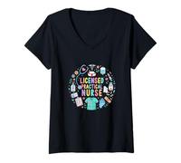 Women's Licensed Practical Nurse Colorful Nurse Tools Collection V-Neck T-Shirt