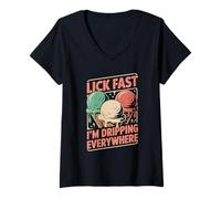 Womens Lick Fast I'm Dripping Everywhere Ice Cream Funny Quote V-Neck T-Shirt