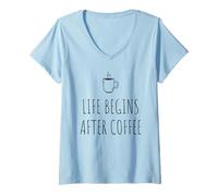 Womens Life Begins After Coffee Morning Sloth Lover First Coffee V-Neck T-Shirt