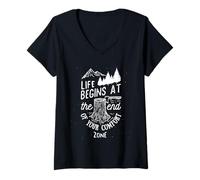Women's Life Begins Comfort Zone Motivational Quote Design V-Neck T-Shirt
