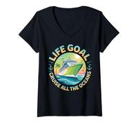 Womens Life Goal Cruise All The Oceans Funny Cruising Vacation V-Neck T-Shirt