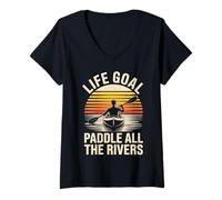 Womens Life Goal Paddle All The Rivers Funny Kayaking Paddling V-Neck T-Shirt