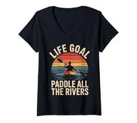 Womens Life Goal Paddle All The Rivers Funny Kayaking V-Neck T-Shirt