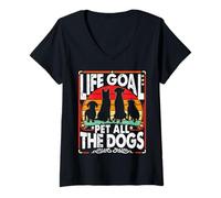 Womens Life Goal Pet All The Dogs Funny For Men Women Kids Dog V-Neck T-Shirt