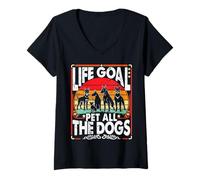Womens Life Goal Pet All The Dogs Funny For Women Men Kids Dog V-Neck T-Shirt