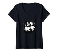 Womens Life Hacks Stamp for Adults and Kids V-Neck T-Shirt
