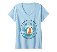 Women's Life is A Bounce Beach Days Forever Retro Summer Vacation V-Neck T-Shirt