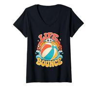 Women's Life is A Bounce Funny Beach Ball Retro Summer Vacation V-Neck T-Shirt