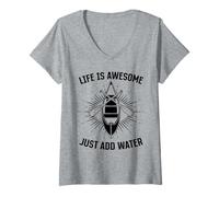 Womens Life is Awesome Just Add Water - Canoe Kayak Canoeing V-Neck T-Shirt