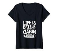 Women's Life is Better at the Cabin Retreat Adventure V-Neck T-Shirt