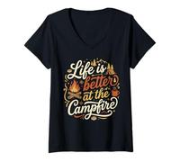 Women's Life is Better at The Campfire Happy Camping Outdoors Time V-Neck T-Shirt