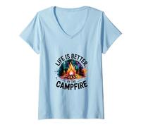 Womens Life is Better by The Campfire Camping Lover V-Neck T-Shirt