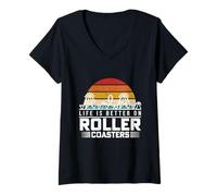 Womens Life is Better On Roller Coasters Retro Vintage Theme Park V-Neck T-Shirt