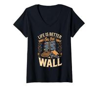 Women's Life is Better on the Wall Rock Climbing Bouldering Climber V-Neck T-Shirt