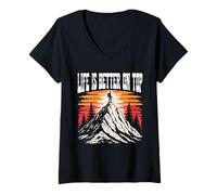 Women's Life is Better On Top Mountain Hiking Adventure V-Neck T-Shirt