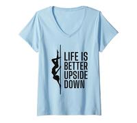 Women's Life is Better Upside Down Pole Dancing Silhouette V-Neck T-Shirt