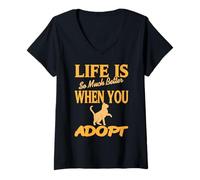 Womens Life Is Better When You Adopt Cat Message V-Neck T-Shirt