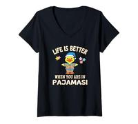 Womens Life Is Better When You Are In Pajamas Cruise Duck Fun V-Neck T-Shirt