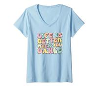 Women's Life is Better When You Dance Wavy Dancer V-Neck T-Shirt, Baby Blue, Small
