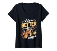 Women's Life is Better with a Bow in Hand Violin Violinist Fiddle V-Neck T-Shirt